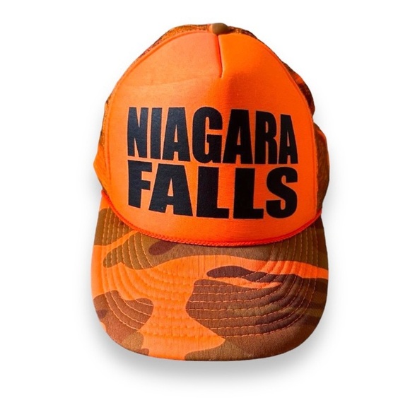 Niagara Falls Neon Orange Camo Trucker Hat Snapback Baseball Cap Vacay Summer - Picture 1 of 8